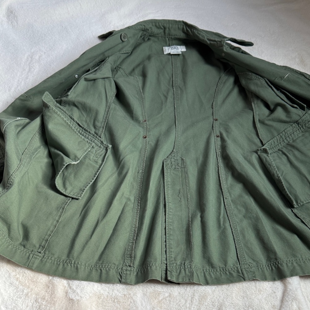 Women's Green Double-Breasted Military Style A-line Coat - Picture 4 of 14